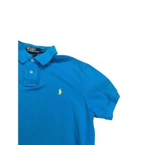 VTG Ralph Lauren Polo Shirt Blue Yellow Logo Large Slim Fit Men’s Preppy Custom
